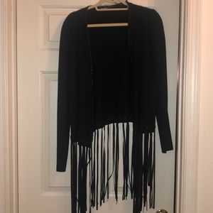 Black Leather Fringe Cardigan
